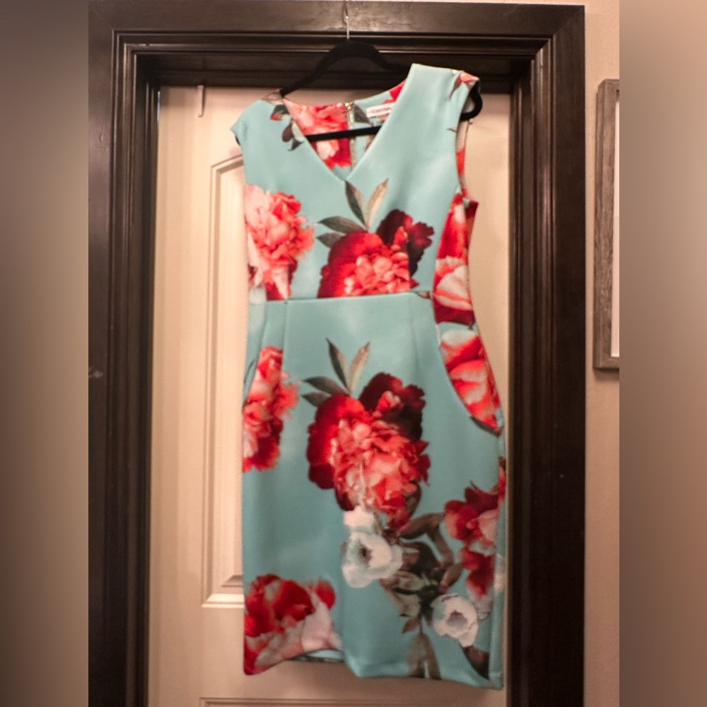 Calvin Klein Red and Blue Floral Midi Dress